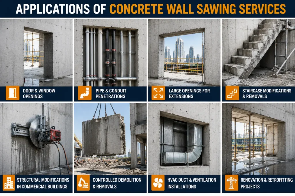 Applications of Concrete Wall Sawing Services in Dubai
