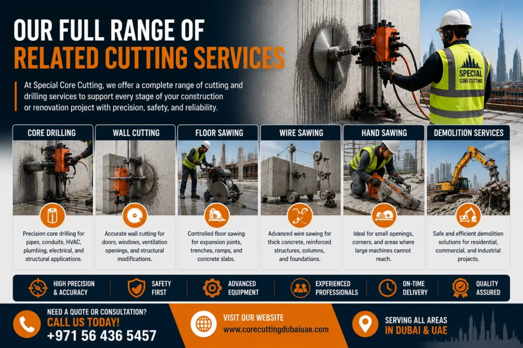 Full Range Services of Concrete Wall Cutting in Dubai
