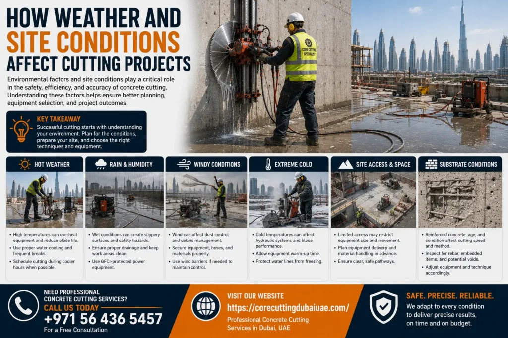How Weather and Site Conditions Affect Cutting Projects in Dubai