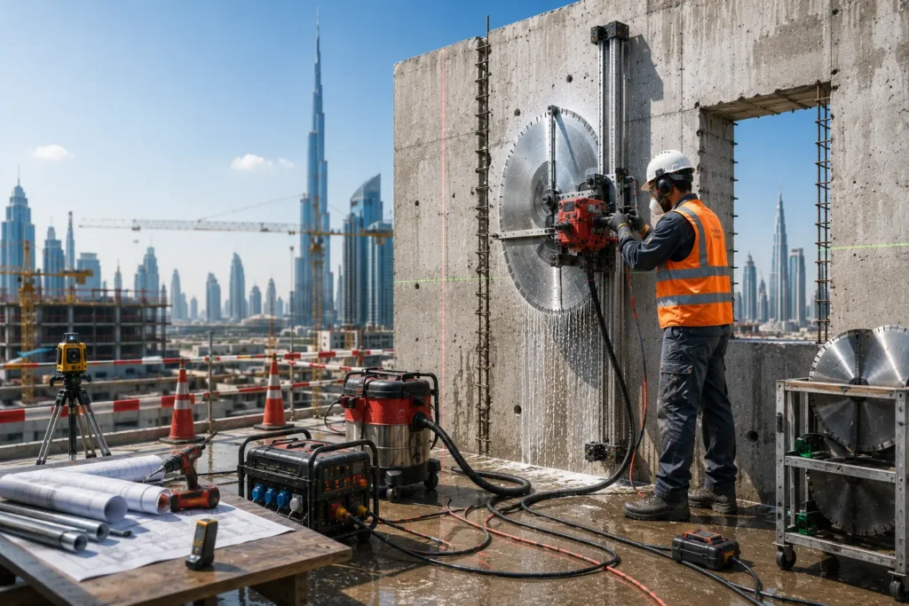Electric Concrete Wall Saw Cutting in Dubai